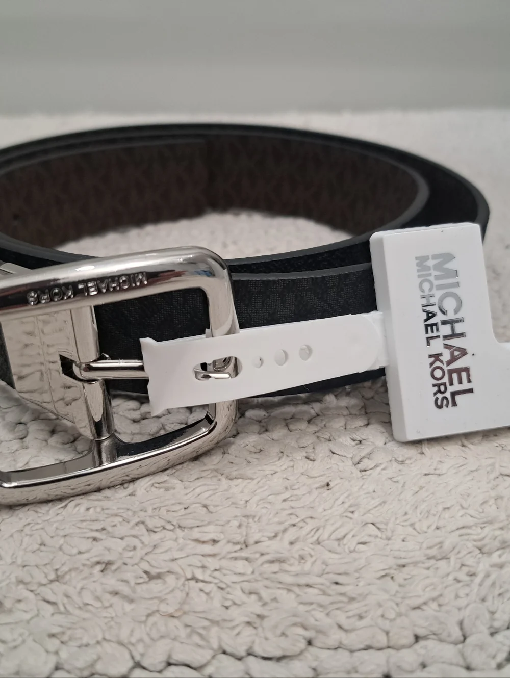 Michael Kors Women 32mm Triple Loop Logo Belt Black Large 551814C Reversible - Picture 1 of 4